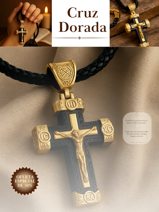 Cruz Dorada Royale® + Cadena + Caja Joyería DELUXE