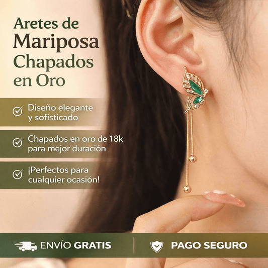 Aretes de Mariposa Verde Chapados en Oro - Shakti® PAGA 1 LLEVA 2
