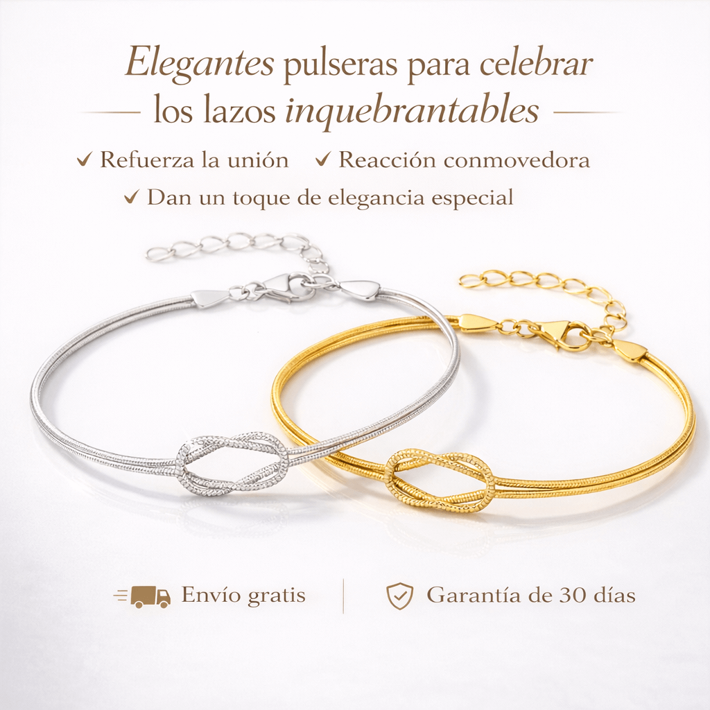 PAR DE PULSERAS NUDO ETERNO - TÚ Y YO + caja + tarjeta GRATIS®🎁